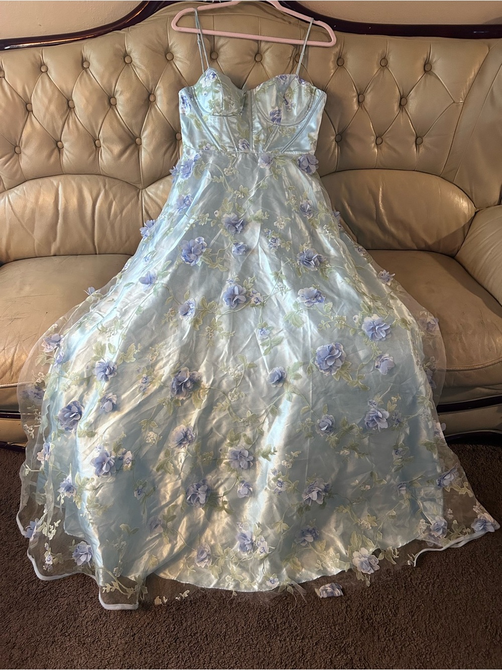 Womenβs Light Blue Floral Embellished elegant dress